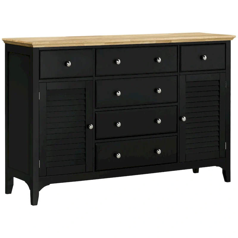 Sideboard Buffet Cabinet with Storage Drawers, Wood Top and Adjustable Shelves, Black