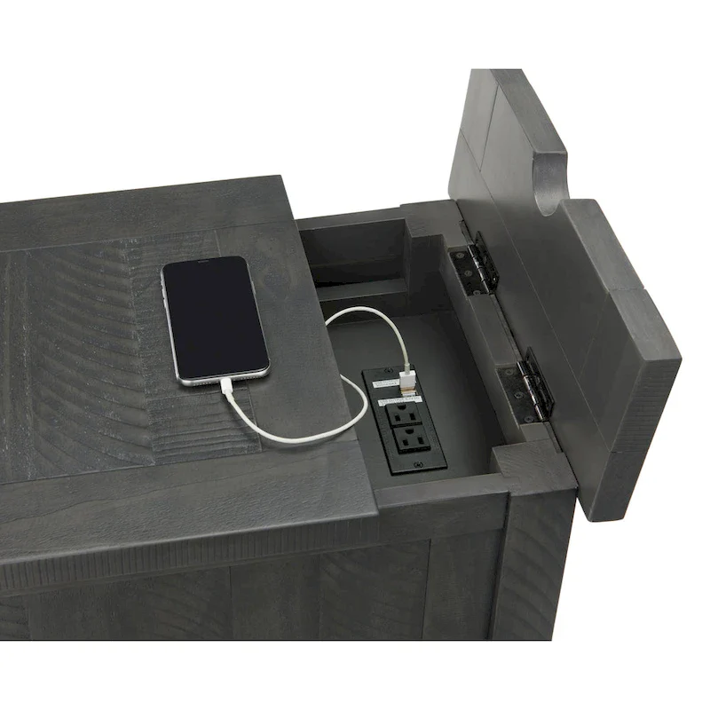 Rustic Solid Wood Chairside End Table with Hidden Charging Station