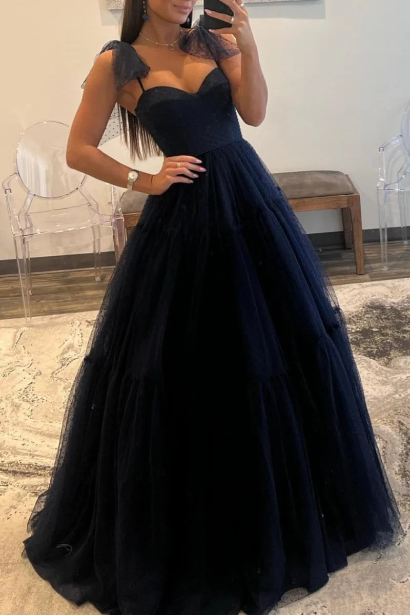 A-line Sweetheart Dot Tulle Prom Dress