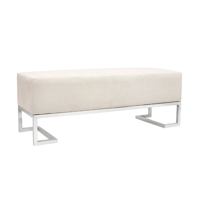 Pasargad Home Luxe Upholstered Stainless Steel Bench - W48xD16.5xH17.6