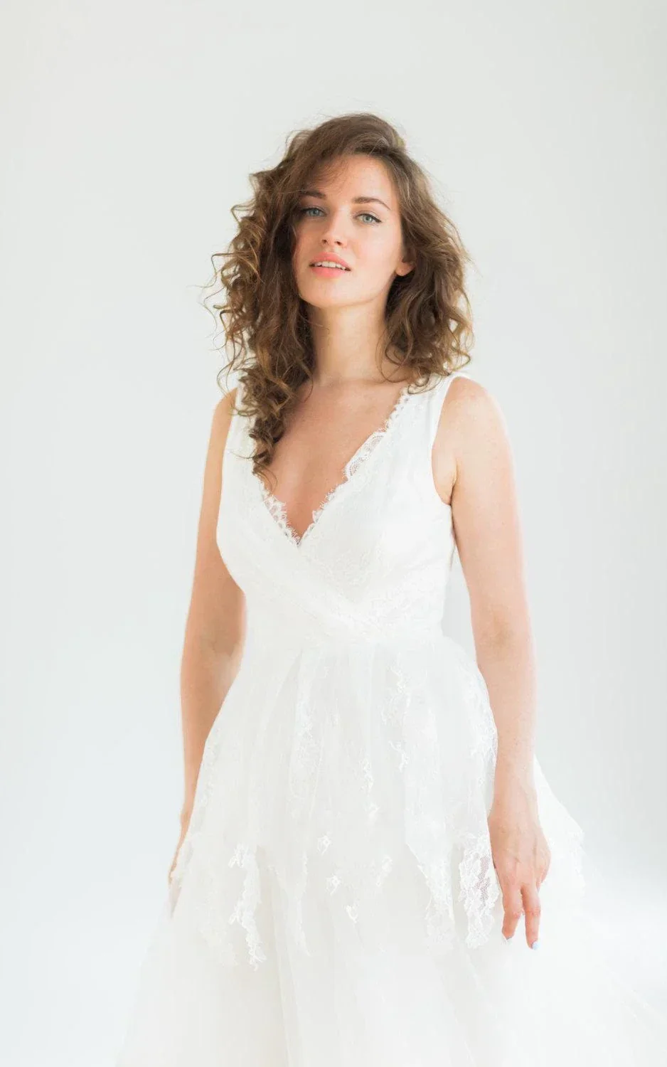 A-Line Sleeveless V-Neck Lace Satin Weddig Dress