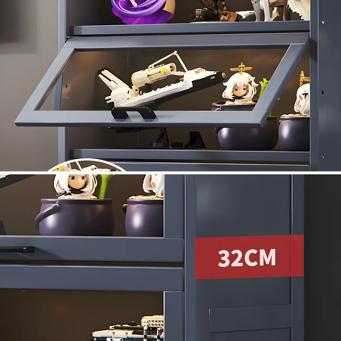 Living Room Modern Gray Bamboo Display Cabinet