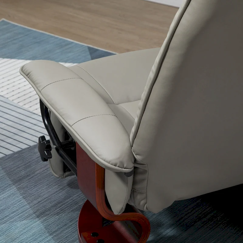 Faux Leather Manual Swivel Recliner Chair with Footrest, Armrest and Wrapped Wood Base