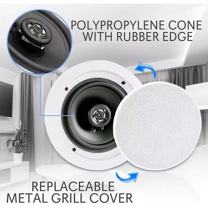 Pyle 6.5 Bluetooth Ceiling/Wall Speakers - 2-Way Flush Mount Home Speaker Pair, 200W