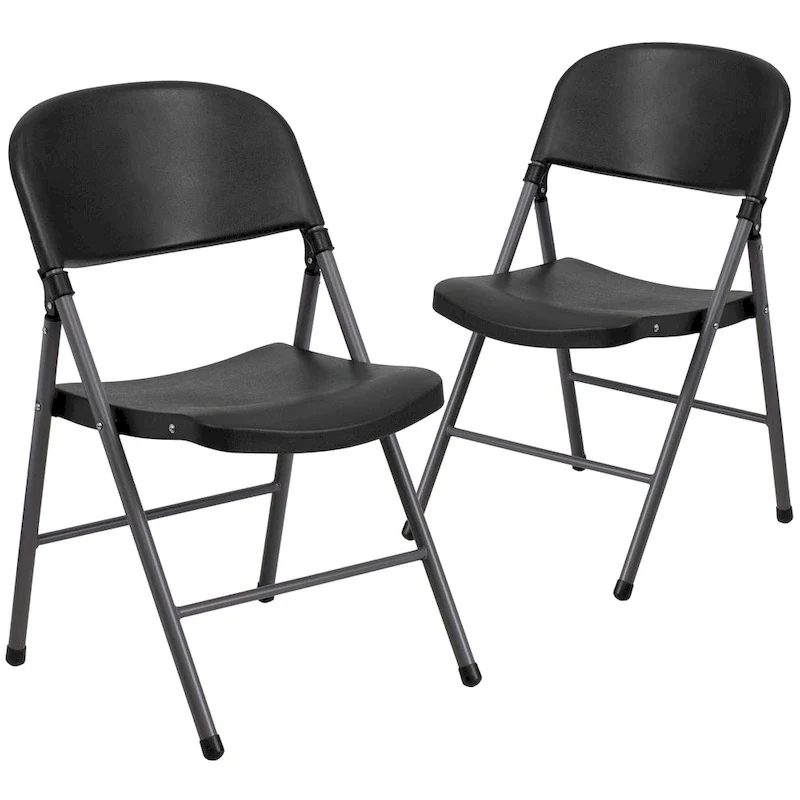 2 PK 330 lb. Capacity Plastic Folding Chair with Charcoal Frame