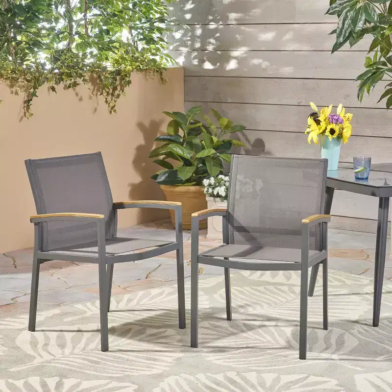 Set of 2 Outdoor Dining Chair Patio Accent Chair Aluminum Patio Seat Armchair, All-Weather Design, Gray - ModernLuxe