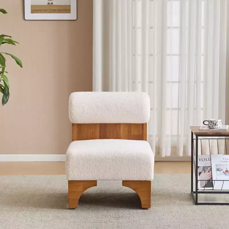 Vatros Modern Boucle Lounge Chair with Solid Wood Frame and Rolled Backrest