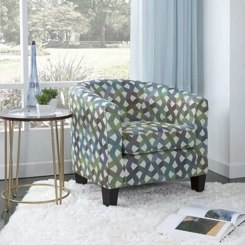 Upholstered Accent Barrel Chair - Fairyland Green and Blue