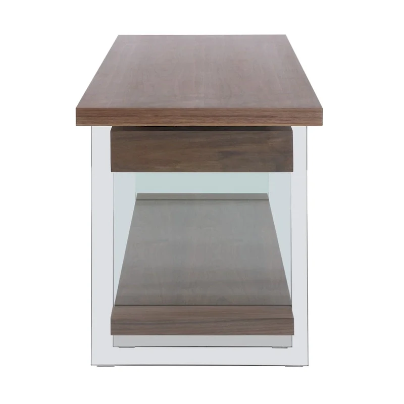 Somette Rotatable Glass and Walnut Veneer Wooden Desk