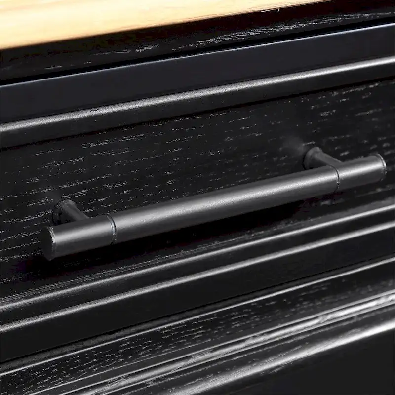 Rolling OAK Wood Top Kitchen Cart with Wine Rack and 2 Drawers