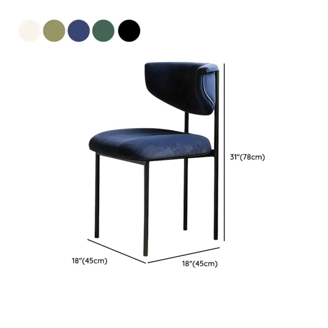 Upholstered Metal Legs Open Back Dining Chair