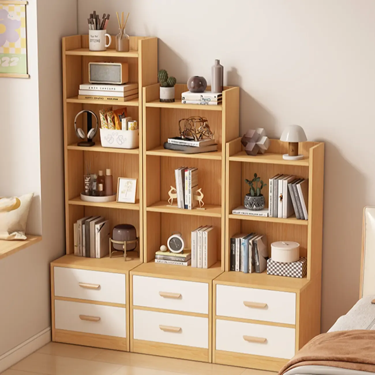 Multi-functional Wooden 5-Shelf Closed Back White Bookcase