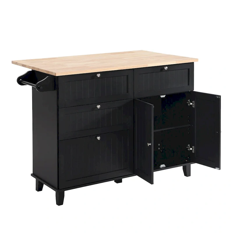 Topmax Farmhouse Kitchen Island Set With Drop Leaf And 2 Seatings