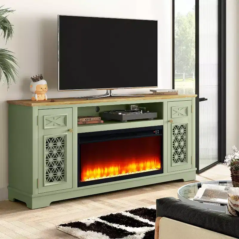 Festivo Farmhouse 70" TV Stand for TVs up to 80" with Fireplace Green