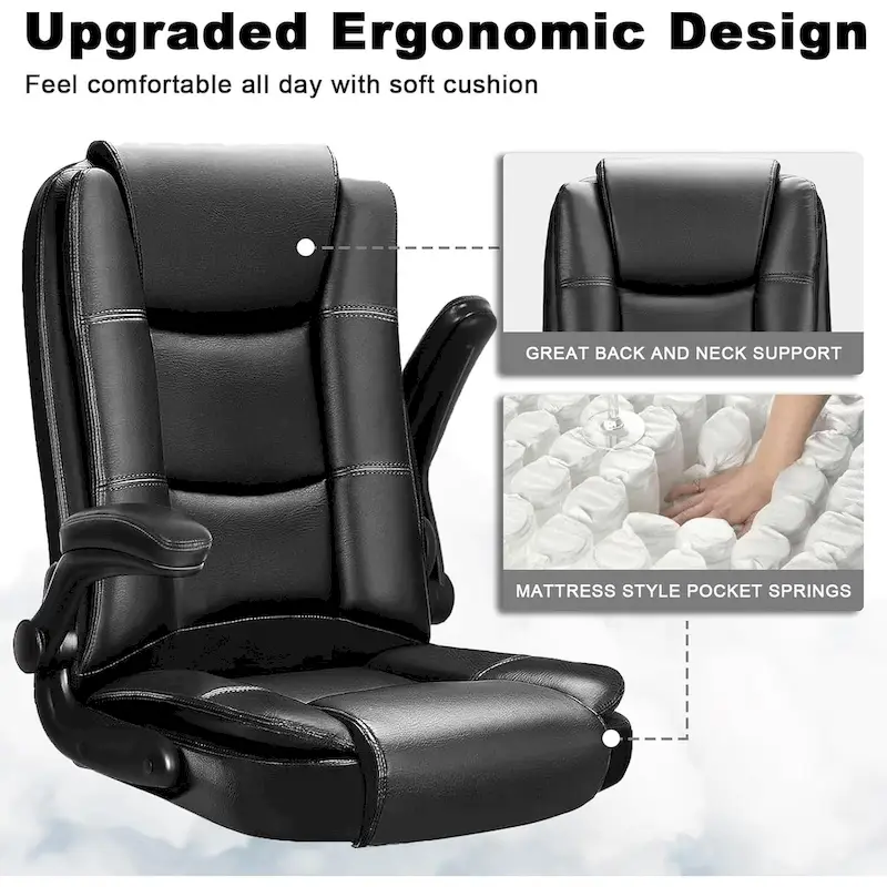 Big and Tall Ergonomic High Back Adjustable Height Leather Executive Chair with Padded Flip-up Arms