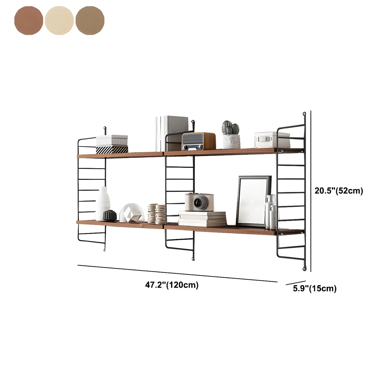 3-Shelf Nut-Brown Wall-Mounted Wood Open Bookcase