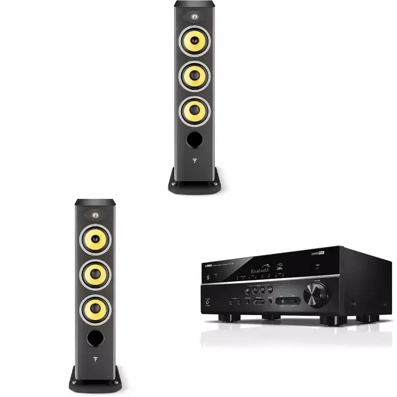 Focal Aria K2 926 Ash Grey (Limited Edition) 3-Way Floorstanding Audiophile Tower Speaker - PAIR, with RX-V385 5.1 Channel 4K AV Receiver