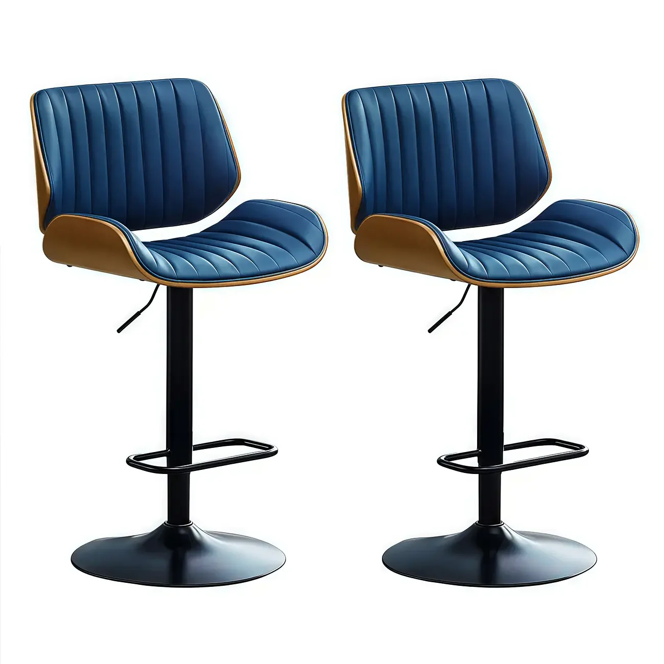 Elegant Wood Leather Red Swivel Adjustable Bar Stool