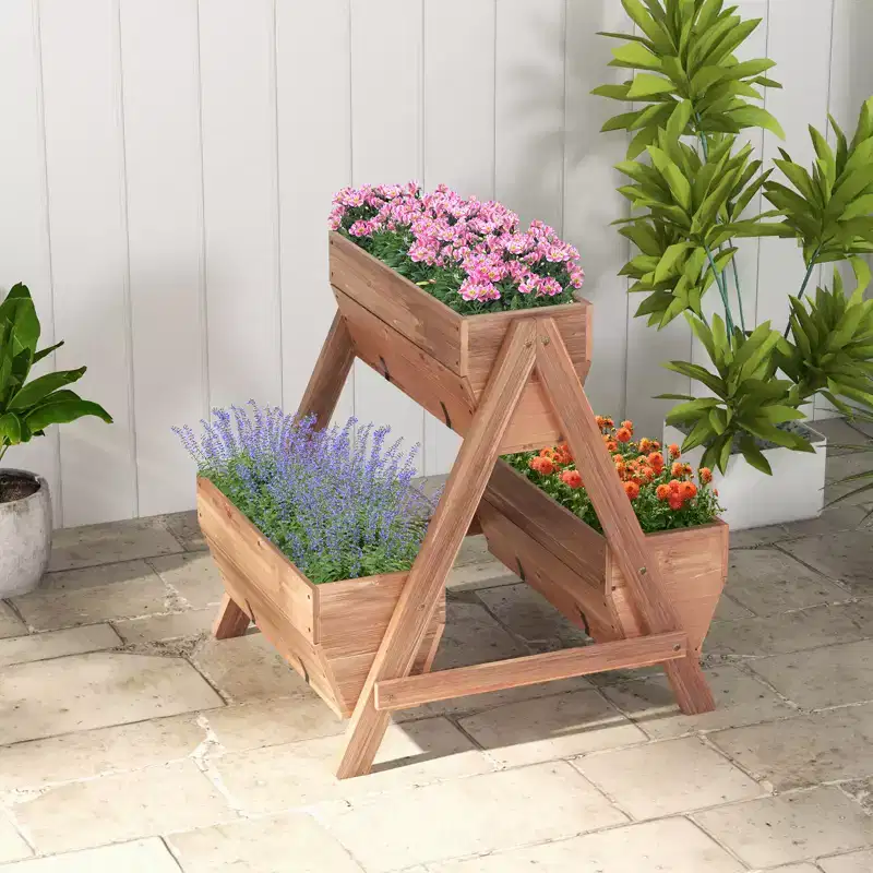 Costway Vertical Raised Garden bed Wood Tiered Stand w/ 3 Planter Containers Drainage Holes for Herbs Growing 21 x 8 x 8.5/40 x 10 x 8.5
