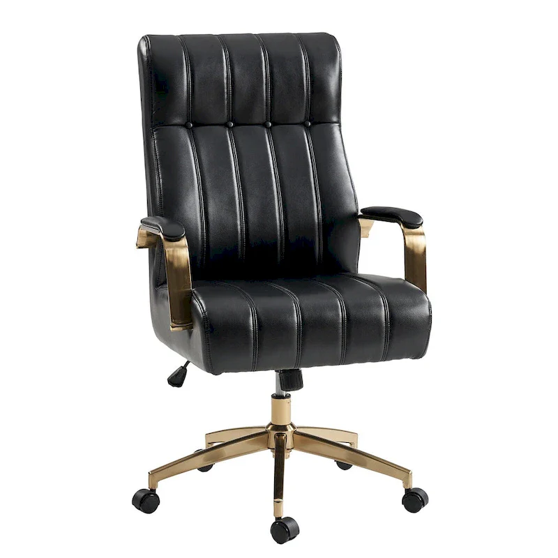 Mid-Century Modern Vegan Leather Office Chair - Swivel Tilting Ergonomic Desk Chair with Channel Tufted Design & Adjustable Height