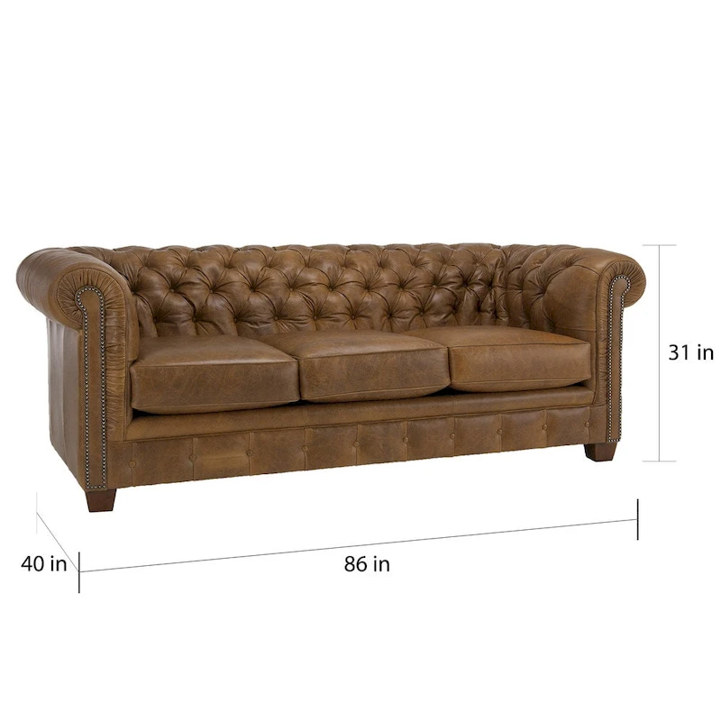Hancock Tufted Top Grain Italian Leather Chesterfield Sofa - 31  H x 86  W x 40  D