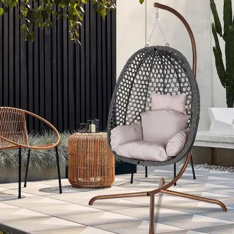 Outdoor/Indoor Swing Egg Chiar With Stand, Cushion And Headrest - N/A