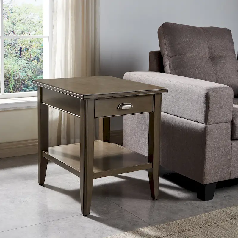 Laurent 20 in. Solid Wood End Table with Shelf and Drawer