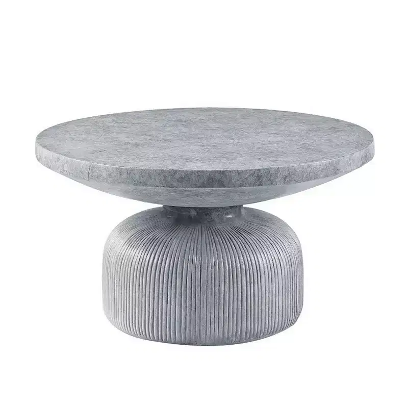 Royal Hampton 30 Inch Coffee Table, Round Naturalistic Design, Gray Durable Cement