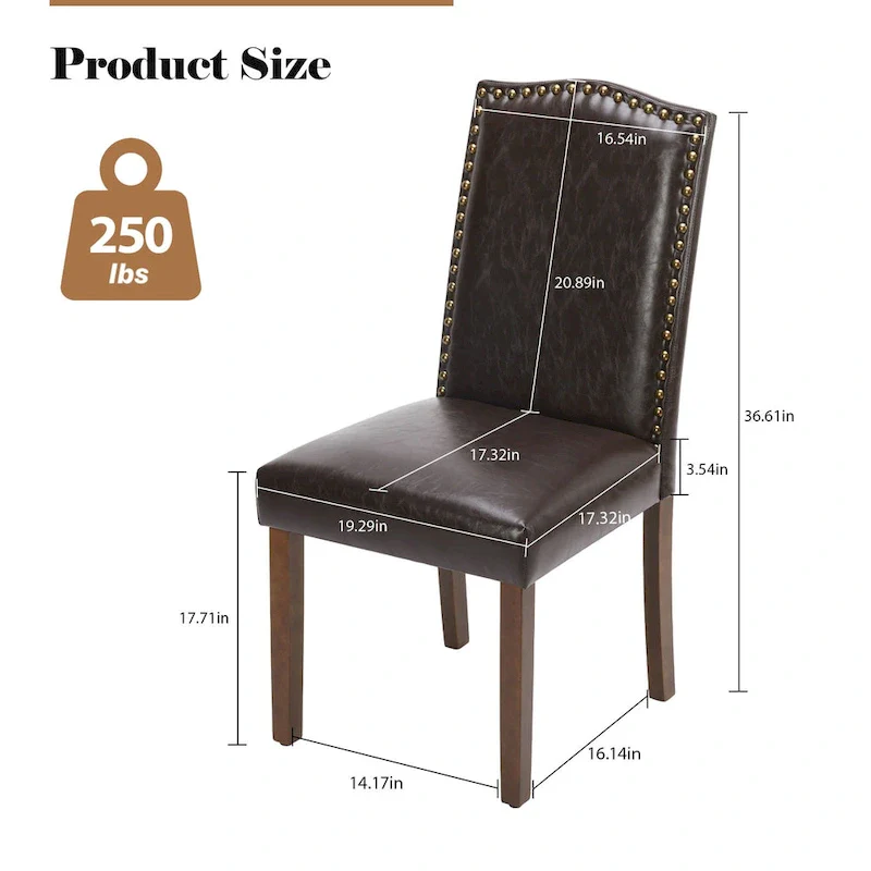 Upholstered Dining Chair Set of 2 with Nailhead Trim and Wood Legs