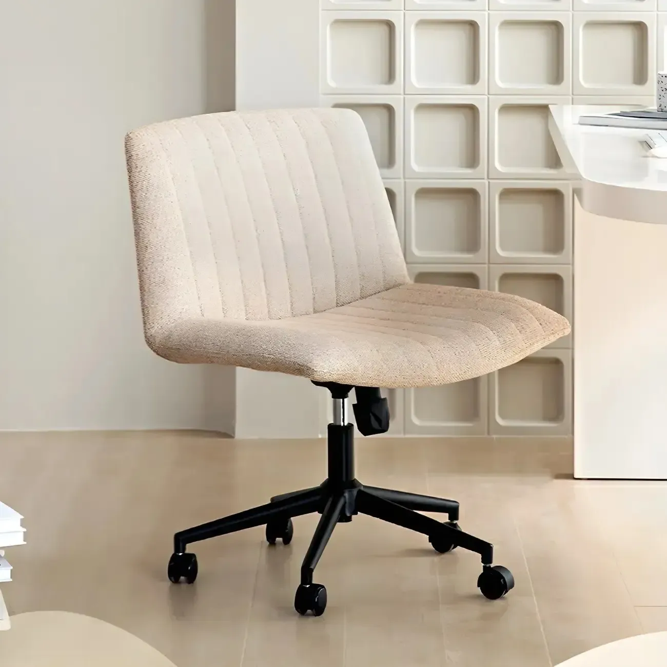Modern Cream Leather Adjustable Swivel Side Chair