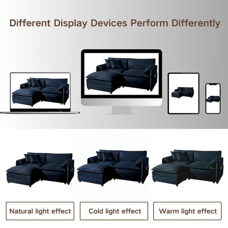109.45 Chenille Upholstered U-Shaped Modular Sectional Sofa with Double-Layer Cushions, DIY Combination