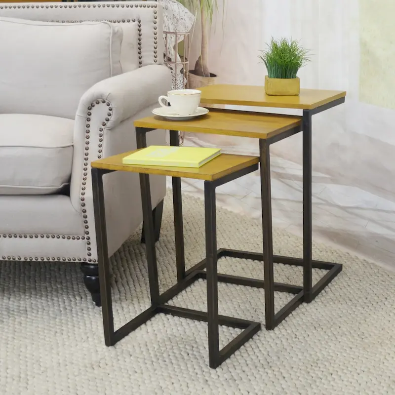 Black Metal Side Table with Slide-Under Base