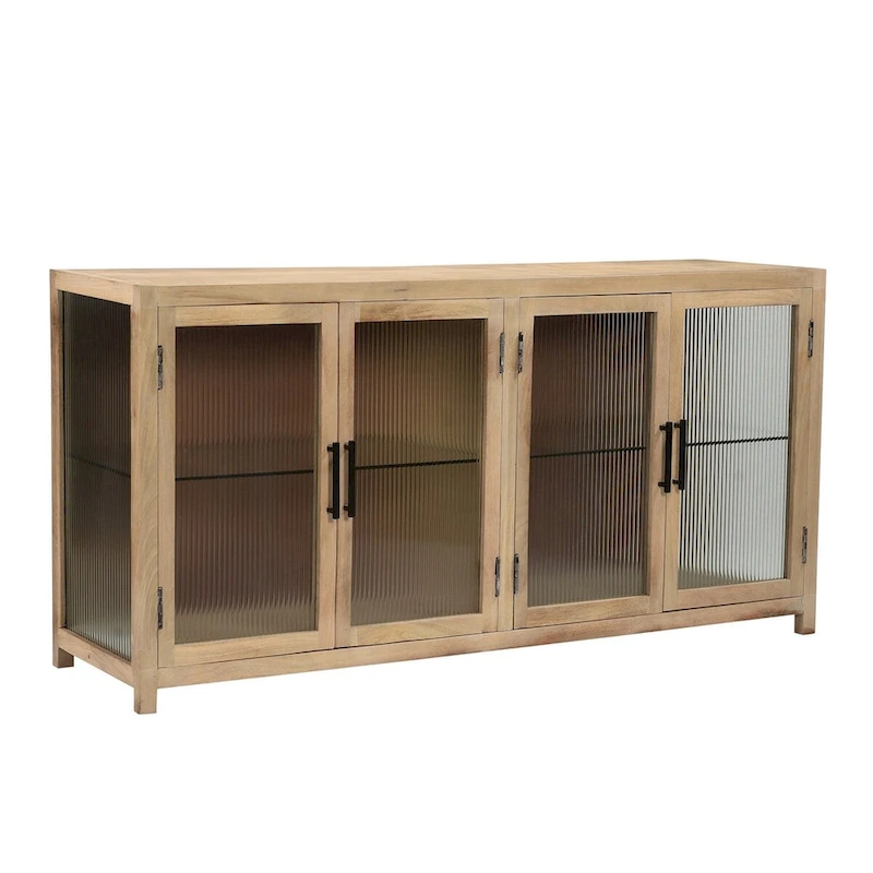 Mango Wood Sideboard with Fluted Glass- ST