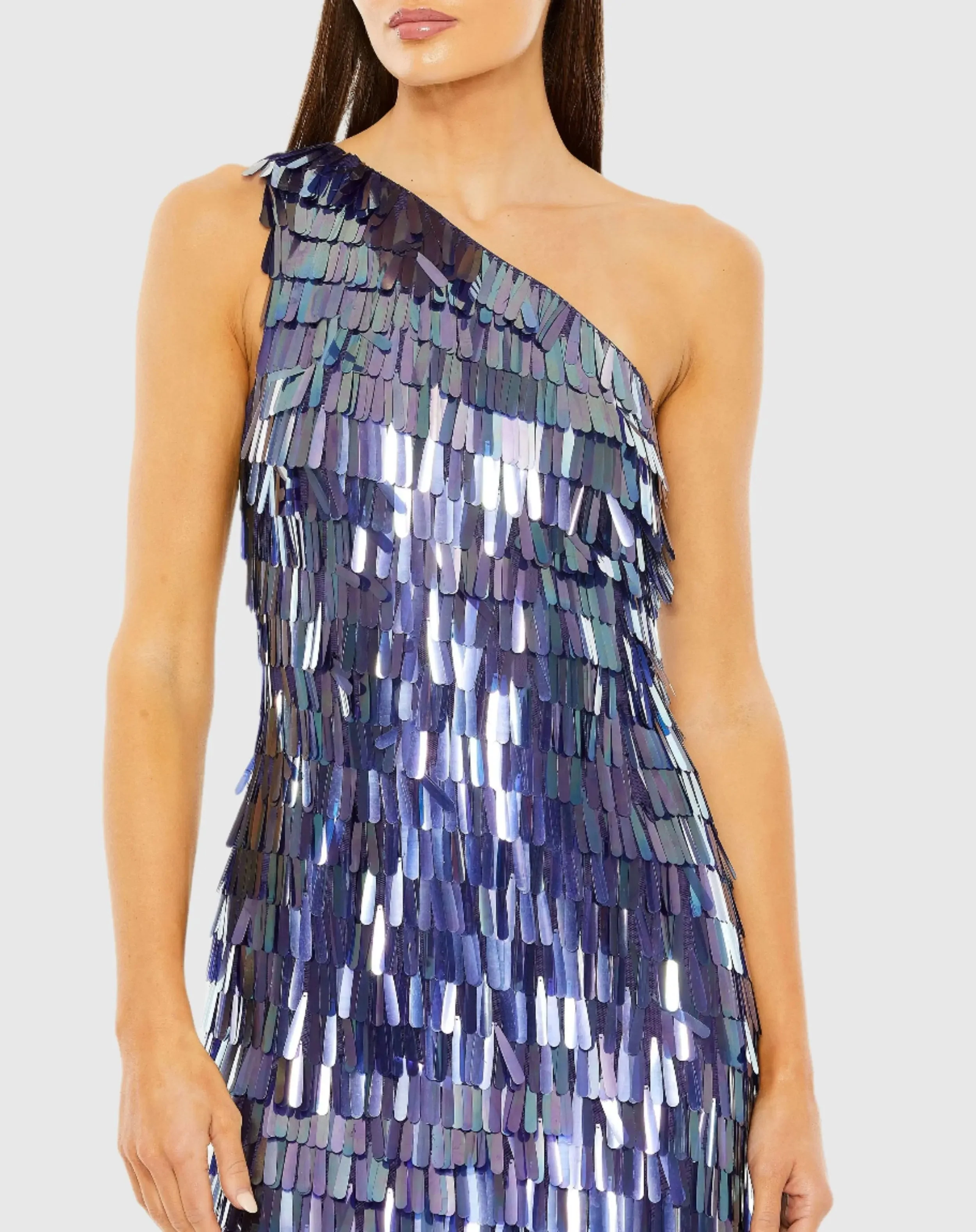 Multicolor One Shoulder Ombre Fringe Paillette Mini Dress