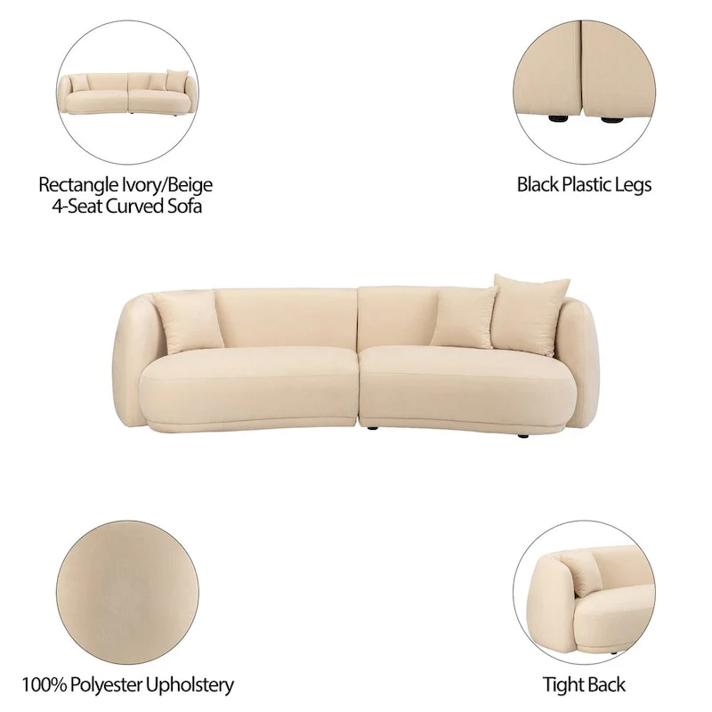 Neutral Modern 4-Seat Rectangle Curved Sofa – 117 x 49 x 31