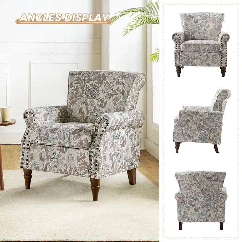 Nyctelius Traditional Polyester Accent Chair with Rolled Arms and Nailhead Trim by HULALA HOME