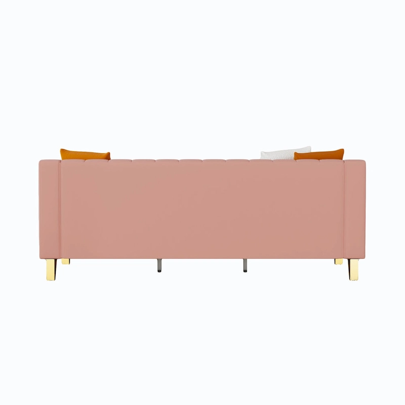 Luxury pink Velvet Sofa with Gold Accents - Modern 3-Seat Couch with Plush Cushions