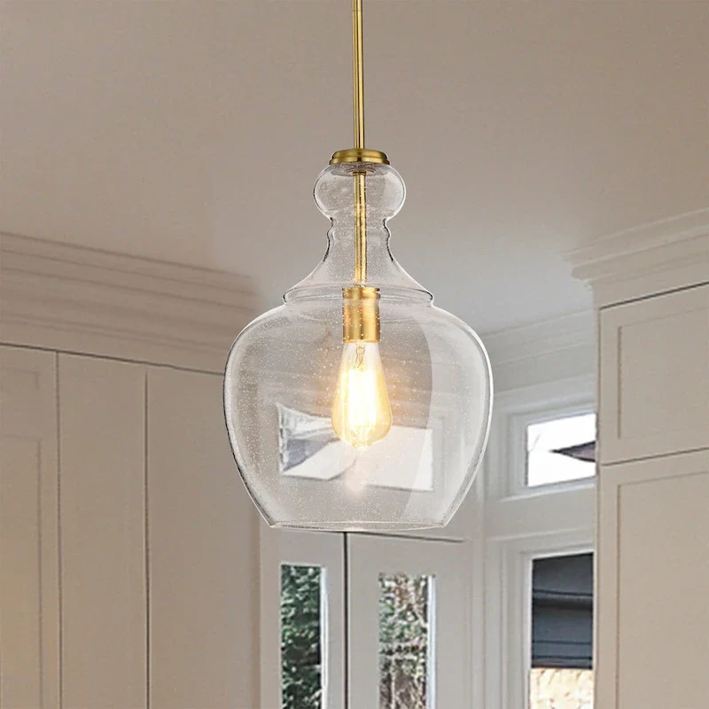 Tasio Brass Pendant Light with Clear Decanter Glass Shade