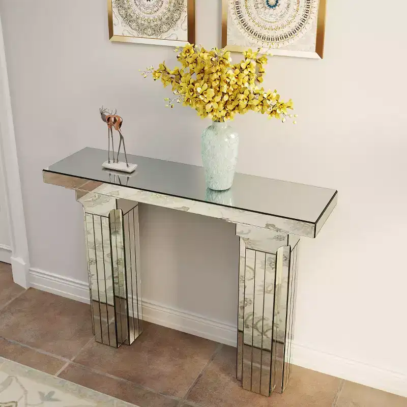 43 Mirrored Console Table, Entryway Table & Behind the Couch Table, Modern Rectangular Sofa Table for Living Room or Hallway-Panipeachy