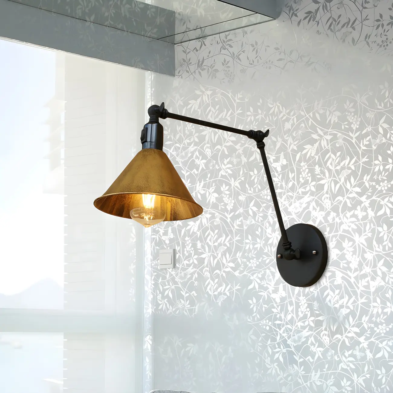 Industrial Metal Black Antique Brass Swing Arm Wall Light