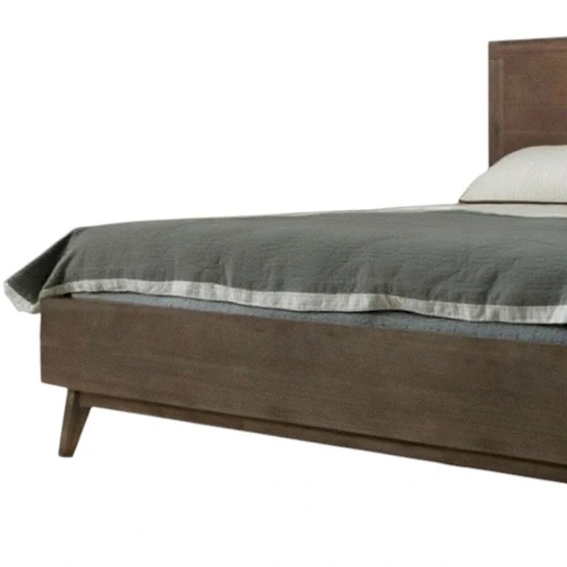 Brown Carved Geometric Solid Wood King Bed Frame
