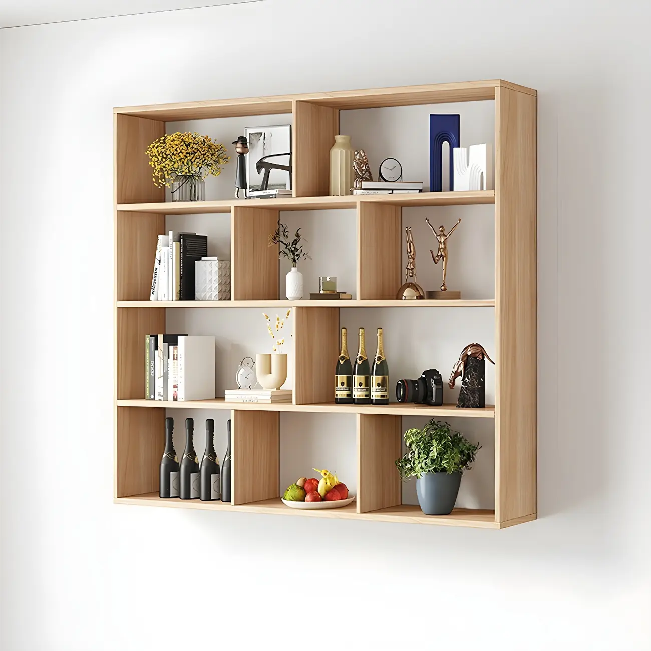 White Wall-Mounted Cube Wood Display Bookcase