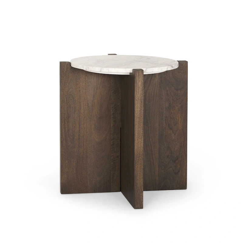 Bianca Dark Brown Wood w/ Marble Round Accent Table - 22.0L x 22.0W x 22.0H