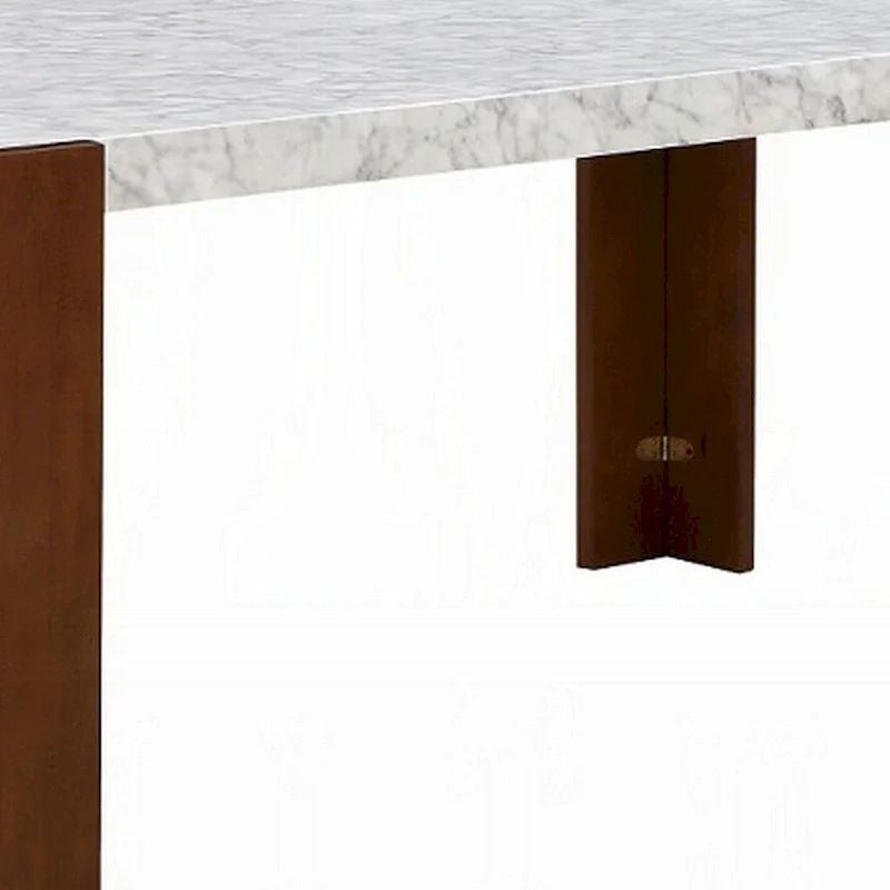 Dining Table, 72 Inch White Rectangular Faux Marble Top, Brown Wood