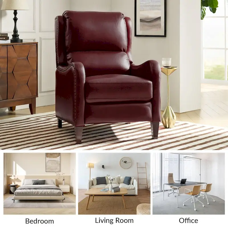 Brigida Modern Genuine Leather Nailhead Trim Recliner with Adjustable Footrest Set of 2 by HULALA HOME