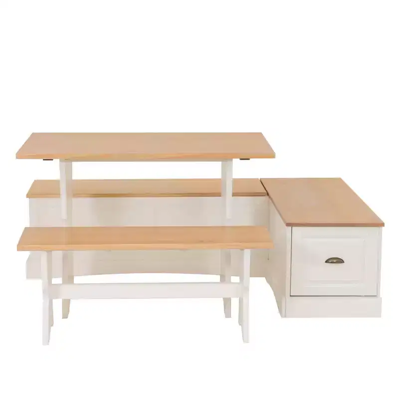 Linon Colby Backless Nook Dining Set White Honey