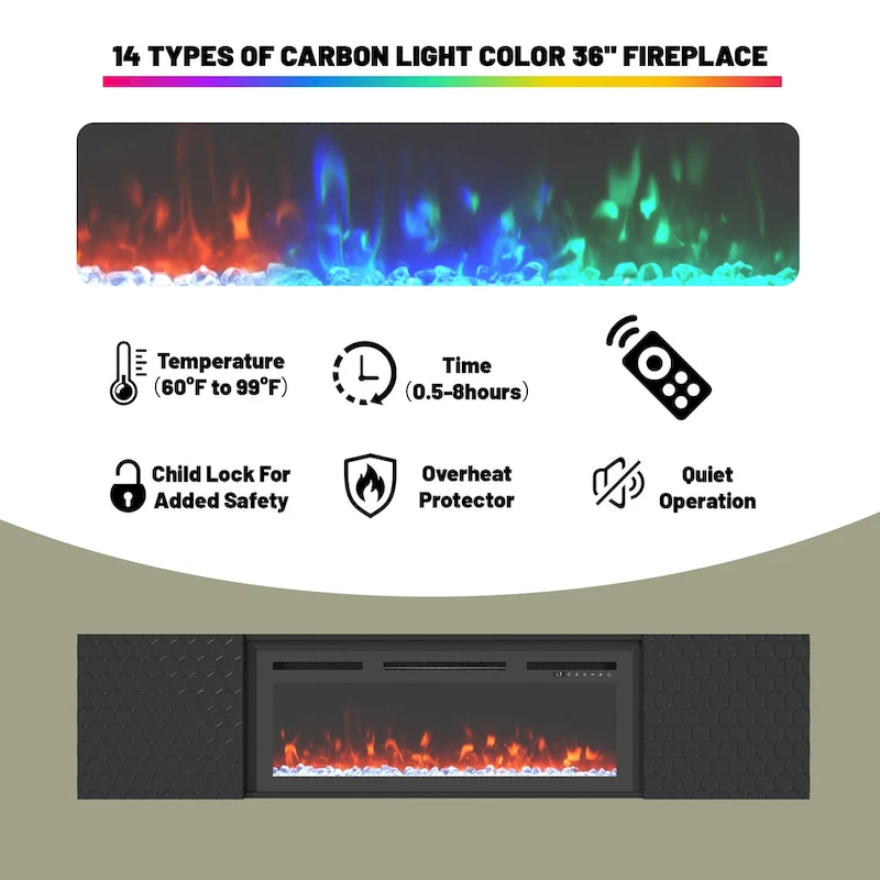 67 MDF Wall Mounted TV Stand with 36 Electric Fireplace