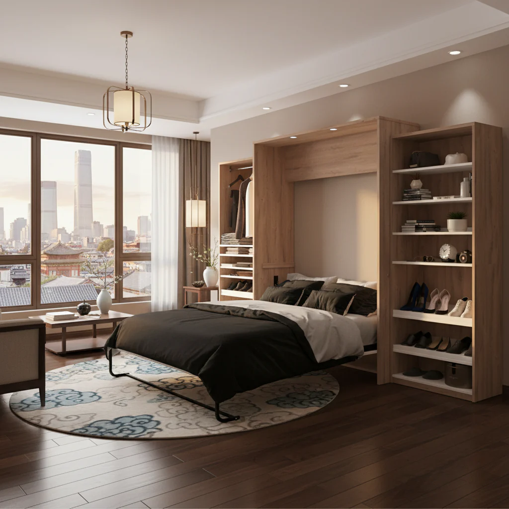 Queen Murphy Bed with 2 Shelving Units
