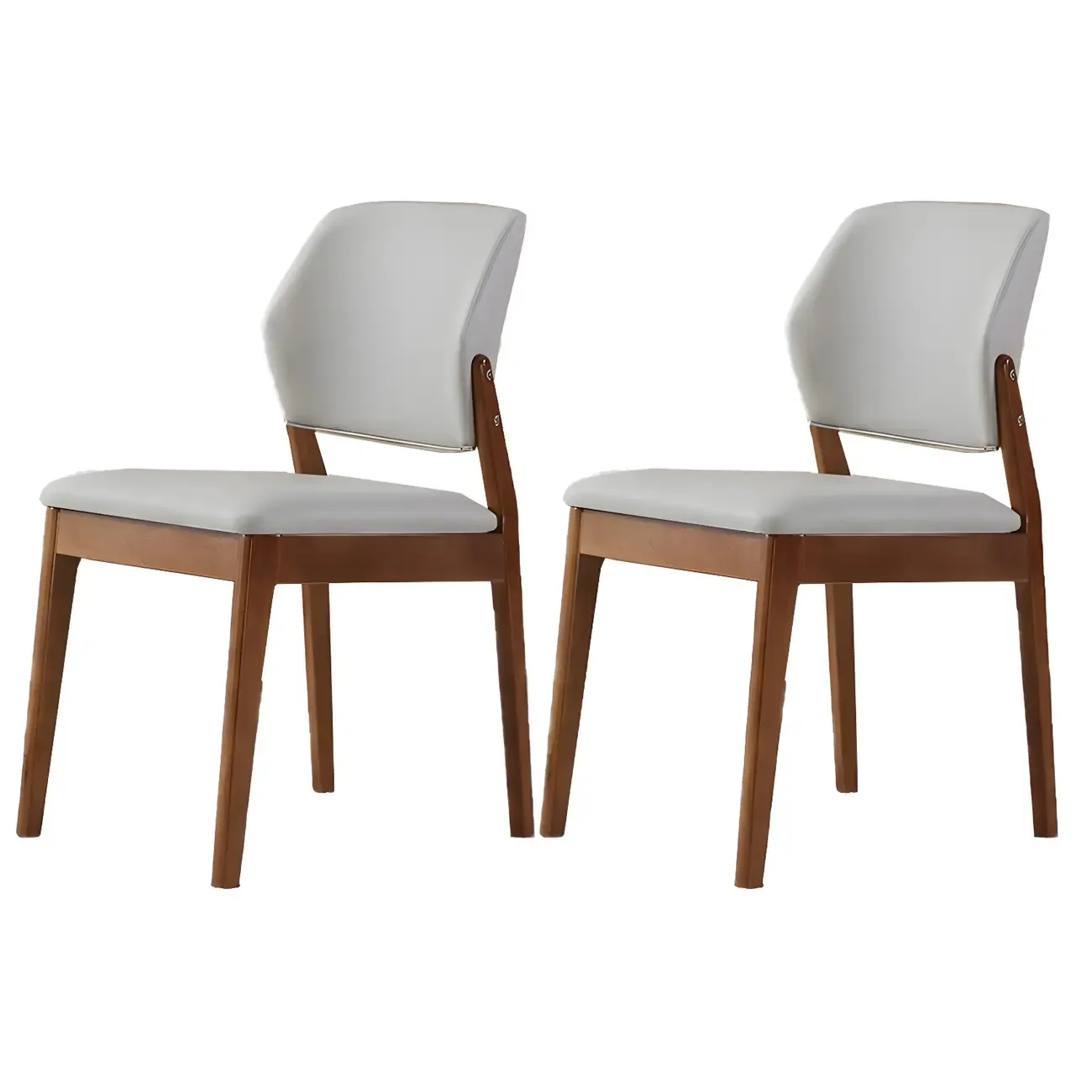 Modern Wood Faux Leather Beige Low Back Dining Chair