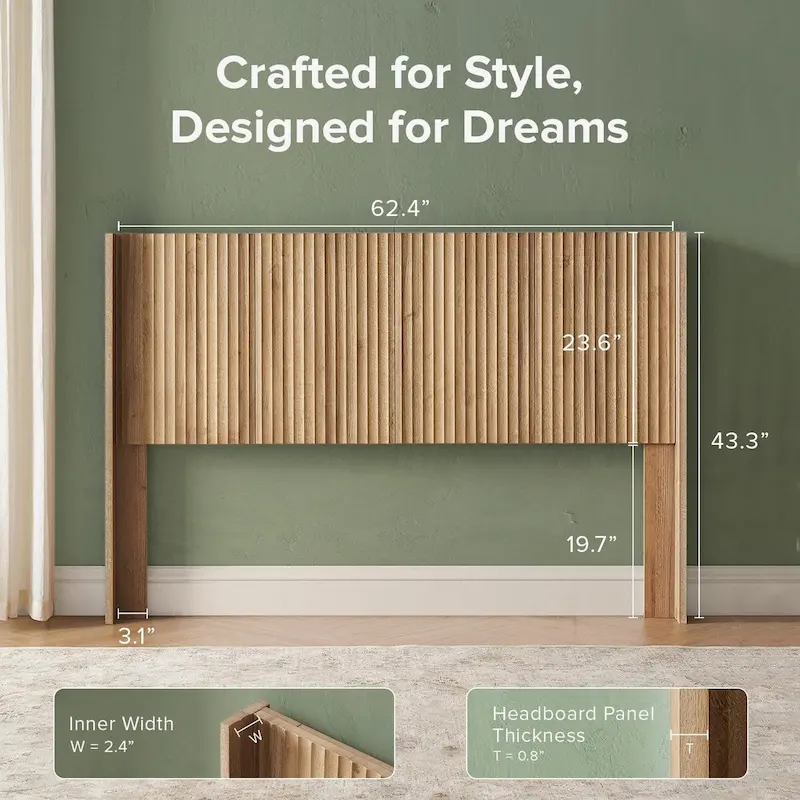 mopio Brooklyn Headboard, 62.4 Wide Headboard Only, Wood Headboard, Modern Farmhouse, Boho, Wall Mount, Fluted Panel